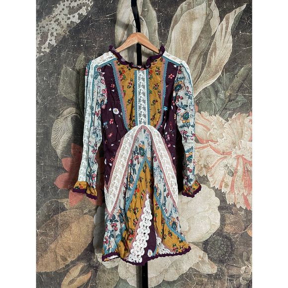 New Free People Fall To Pieces Mini Dress sz 4 - Picture 6 of 8